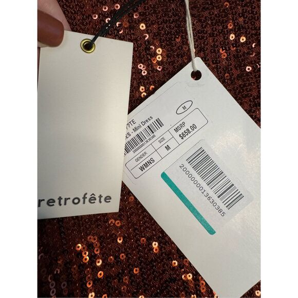 Retrofete NWT Flynn Ruched Sequin Tulle Mini Dress in Copper Size M - Picture 11 of 11